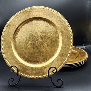 Set Of 4 Gold Plastic Beaded Rim Charger Plates‎ 13in